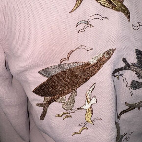 ARITZIA Wilfred Women’s XS Poussin Snap Bomber Jacket Embroidered Birds Blush - Picture 7 of 12